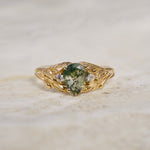 READY TO SHIP: Wisteria engagement ring with moss agate and diamonds, 14K yellow gold,  AVAILABLE RING SIZE: 5.5 - 9.5 US - Eden Garden Jewelry™