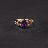 Amethyst engagement ring, gold vines and leaves proposal ring / Patricia - Eden Garden Jewelry™