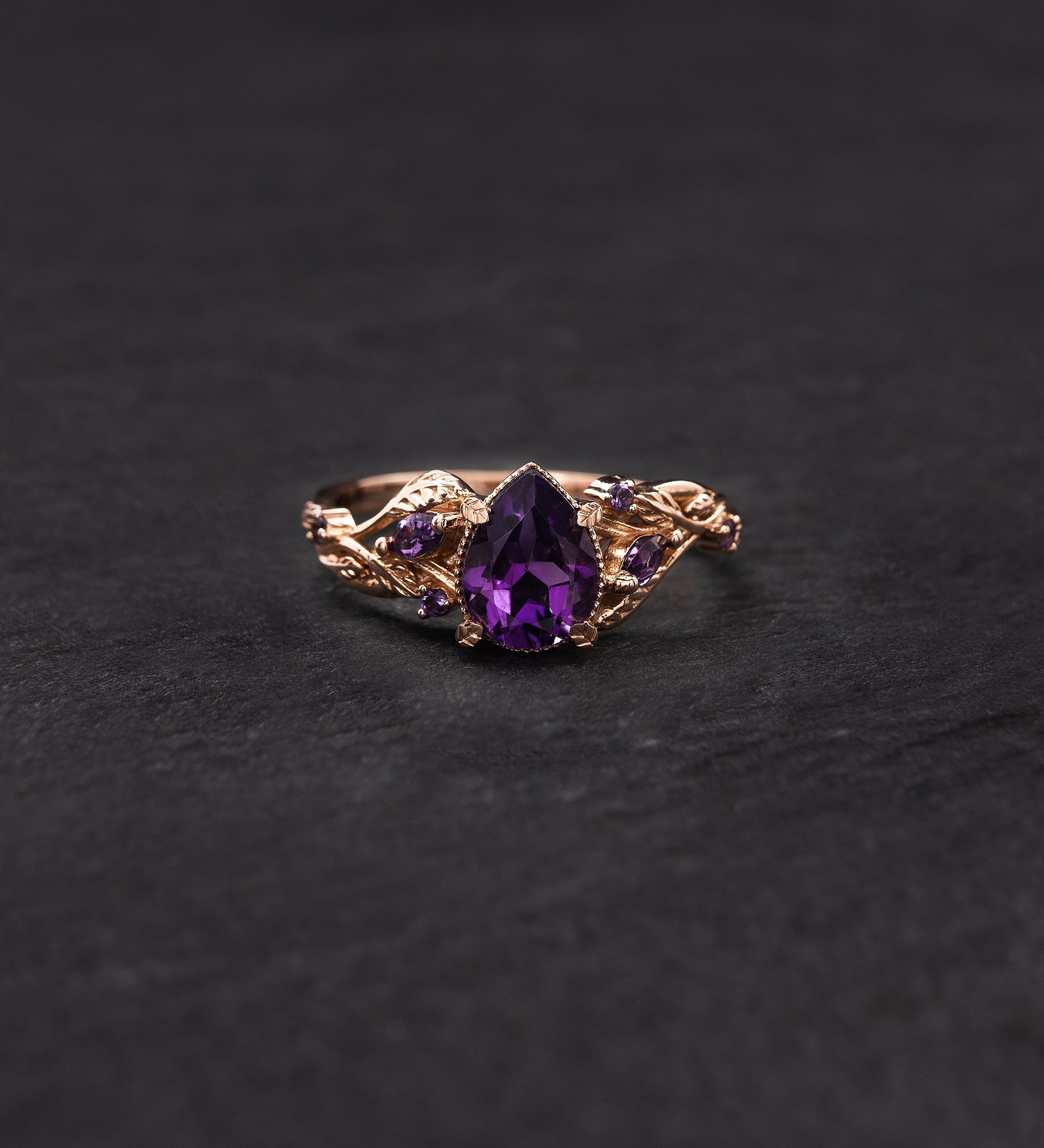 Amethyst engagement ring, gold vines and leaves proposal ring / Patricia - Eden Garden Jewelry™