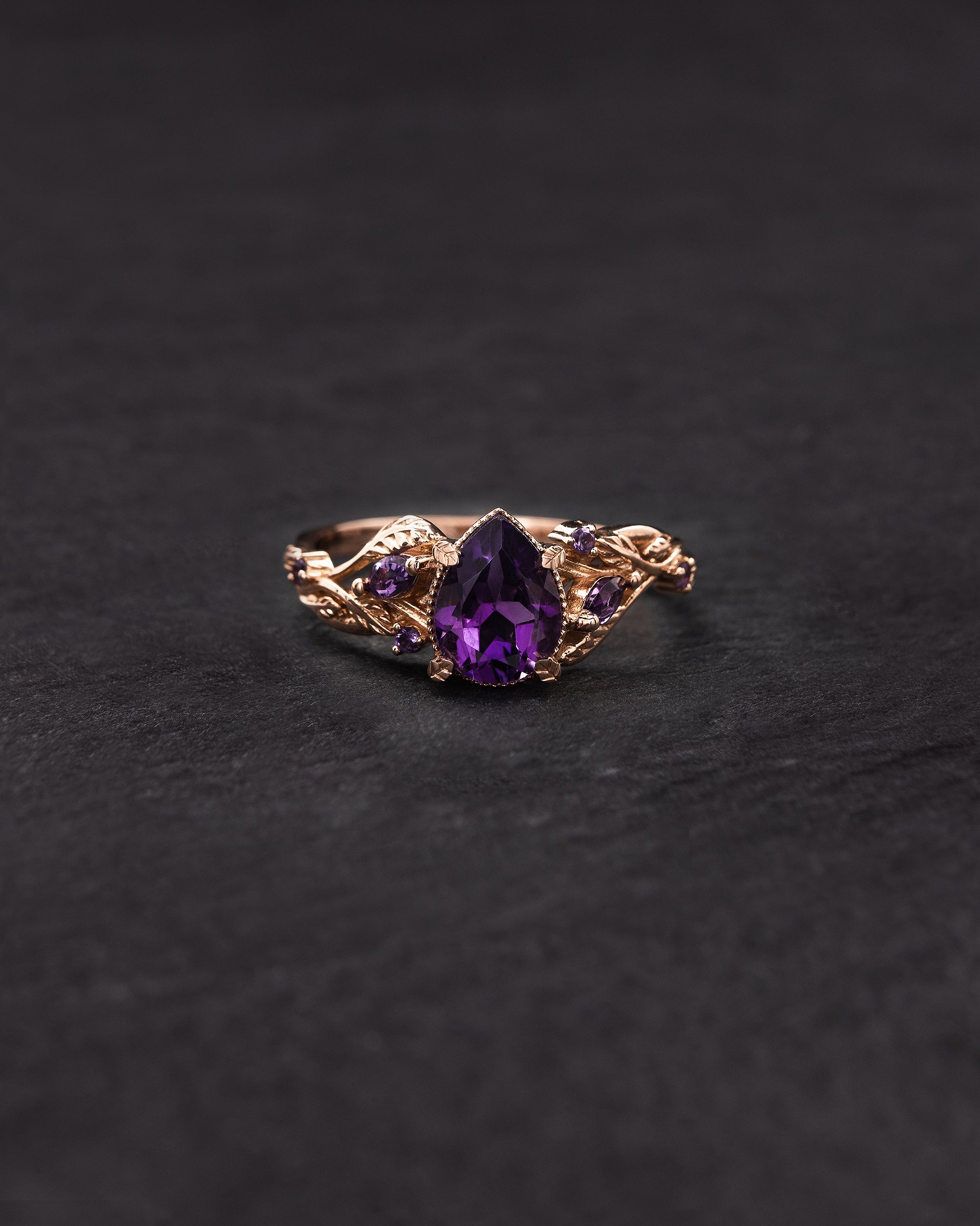 Amethyst engagement ring, gold vines and leaves proposal ring / Patricia - Eden Garden Jewelry™