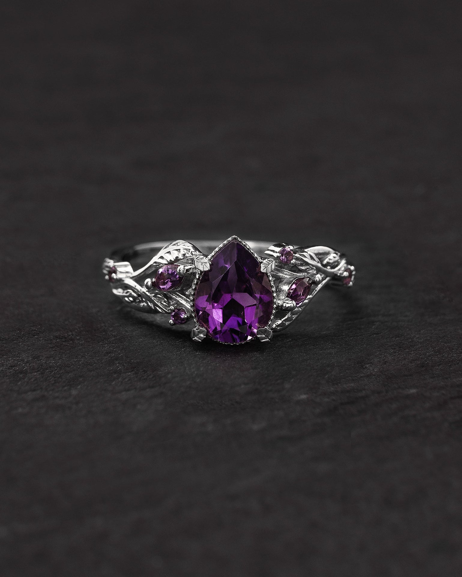 Amethyst engagement ring, gold vines and leaves proposal ring / Patricia - Eden Garden Jewelry™