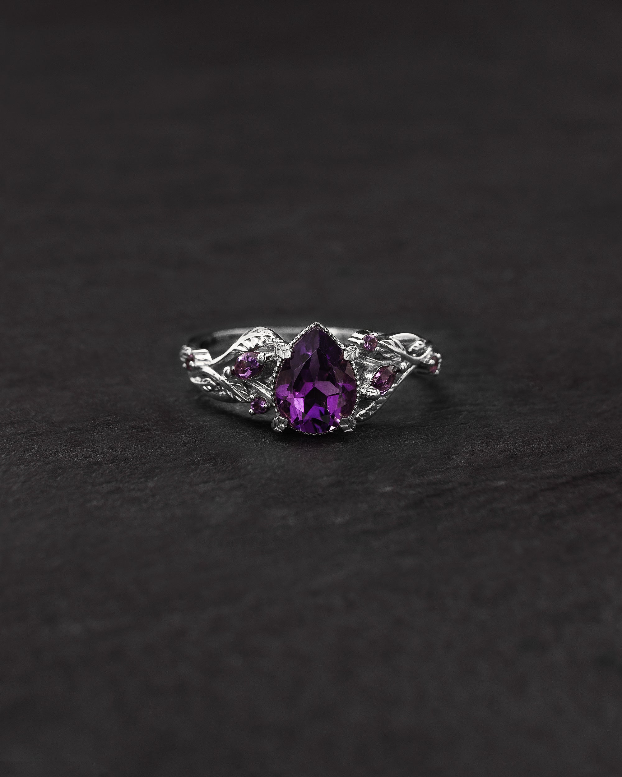 Amethyst engagement ring, gold vines and leaves proposal ring / Patricia - Eden Garden Jewelry™