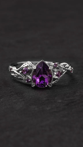 Amethyst engagement ring, gold vines and leaves proposal ring / Patricia - Eden Garden Jewelry™