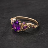 Amethyst engagement ring, gold vines and leaves proposal ring / Patricia - Eden Garden Jewelry™