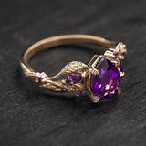Amethyst engagement ring, gold vines and leaves proposal ring / Patricia - Eden Garden Jewelry™