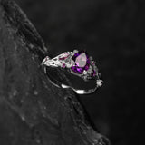Dark amethyst engagement ring, gold vines and leaves proposal ring / Patricia - Eden Garden Jewelry™