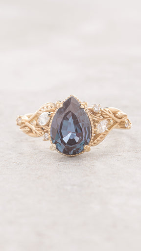 Colour changing alexandrite engagement ring, yellow gold proposal ring with diamonds / Patricia - Eden Garden Jewelry™