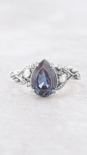 Big pear alexandrite engagement ring, gold twig promise ring with diamonds / Patricia - Eden Garden Jewelry™