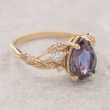 Colour changing alexandrite engagement ring, yellow gold proposal ring with diamonds / Patricia