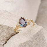 Colour changing alexandrite engagement ring, yellow gold proposal ring with diamonds / Patricia