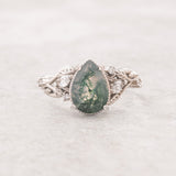 Big moss agate engagement ring, gold branch proposal ring with accent diamonds / Patricia