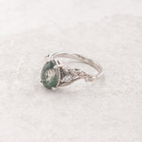 Big moss agate engagement ring, gold branch proposal ring with accent diamonds / Patricia