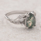 Big moss agate engagement ring, gold branch proposal ring with accent diamonds / Patricia