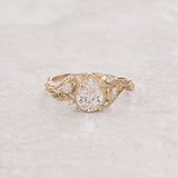 Lab grown diamond twig engagement ring, pear cut gemstone rose gold ring with leaves and diamonds / Patricia symmetric - Eden Garden Jewelry™