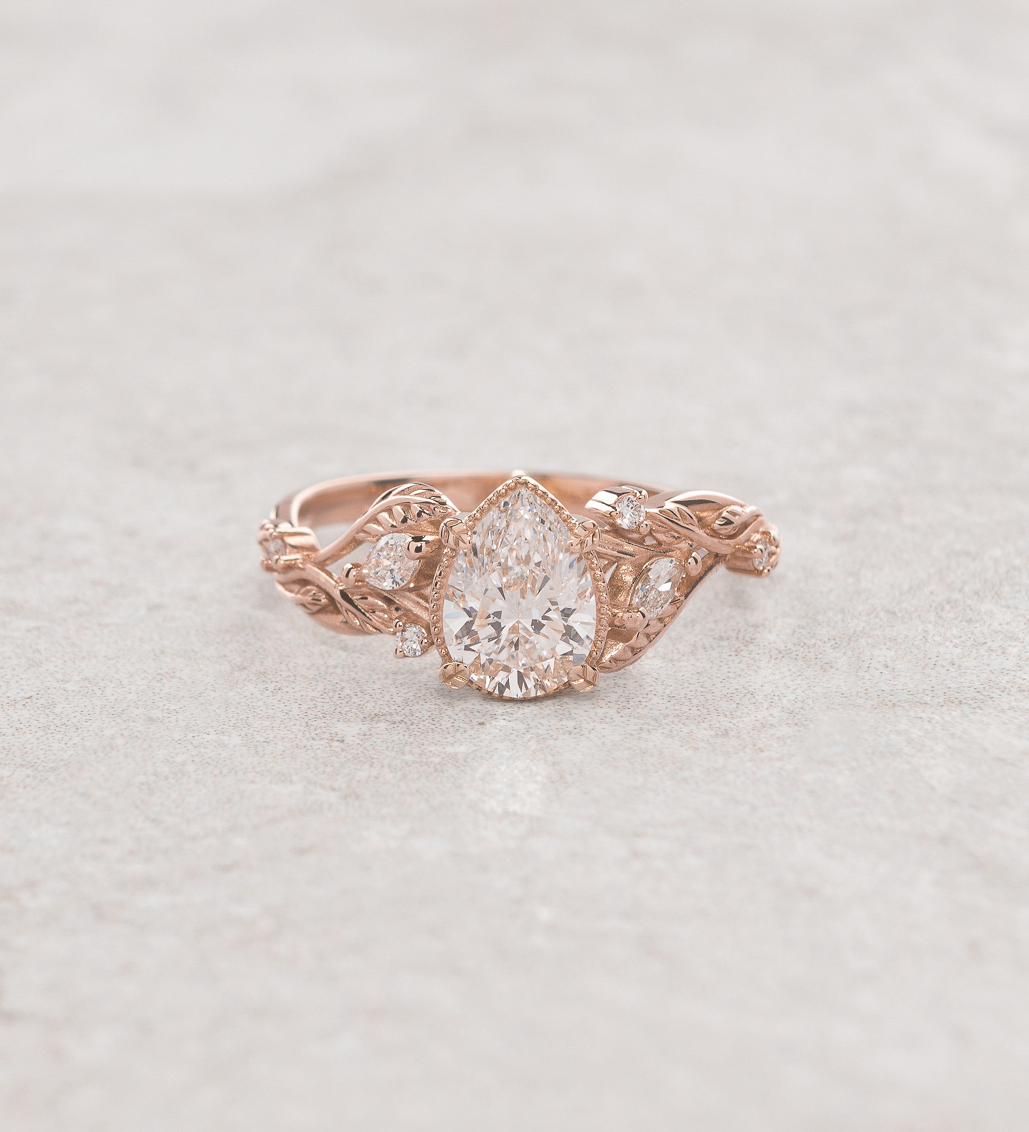 Lab grown diamond engagement ring, gold nature inspired ring with leaves and diamonds / Patricia - Eden Garden Jewelry™