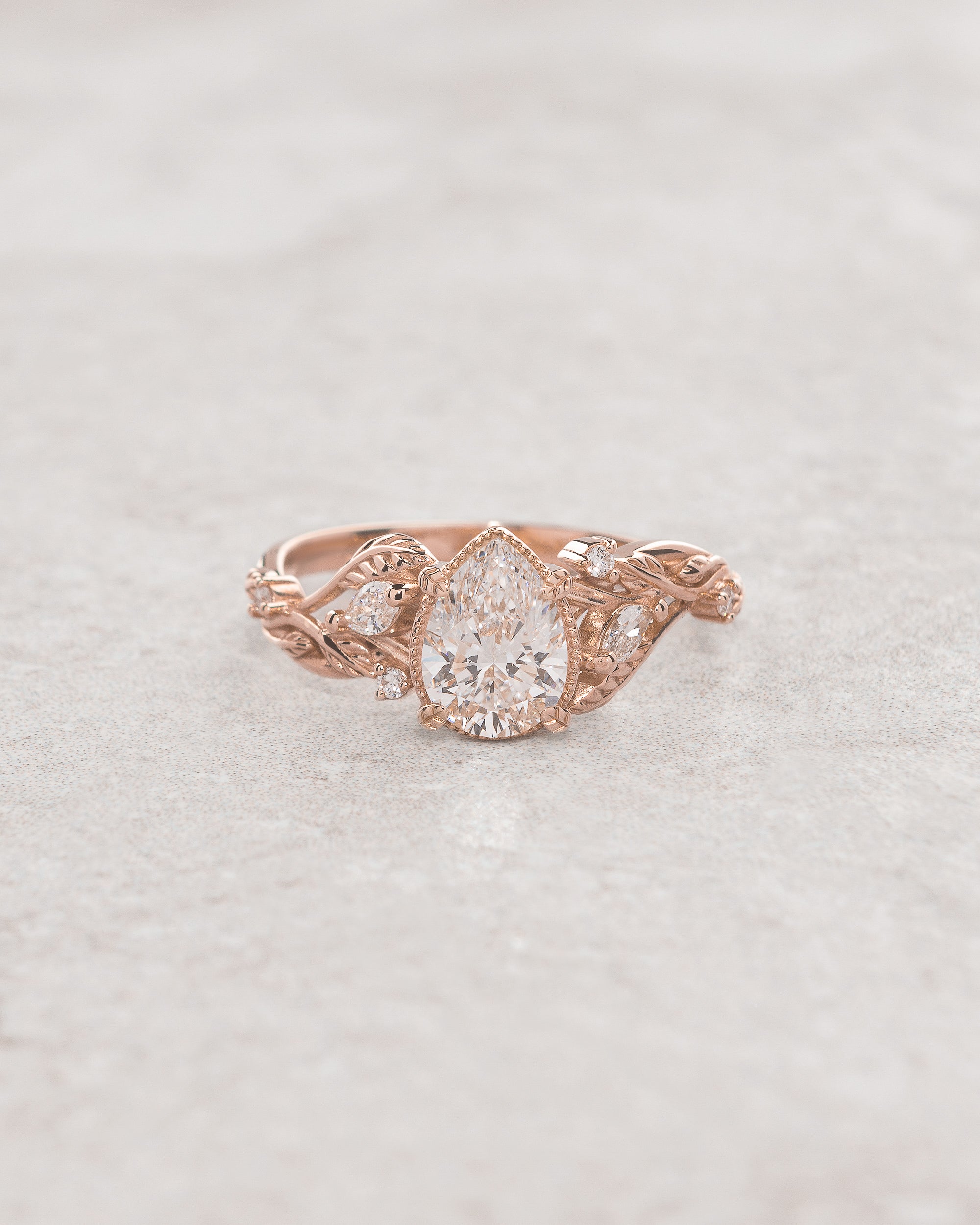 Lab grown diamond engagement ring, gold nature inspired ring with leaves and diamonds / Patricia - Eden Garden Jewelry™