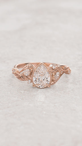 Lab grown diamond engagement ring, gold nature inspired ring with leaves and diamonds / Patricia - Eden Garden Jewelry™
