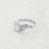 Pear lab grown diamond engagement ring, white gold nature inspired ring with leaves and diamonds / Patricia - Eden Garden Jewelry™