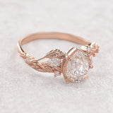 Lab grown diamond engagement ring, gold nature inspired ring with leaves and diamonds / Patricia - Eden Garden Jewelry™