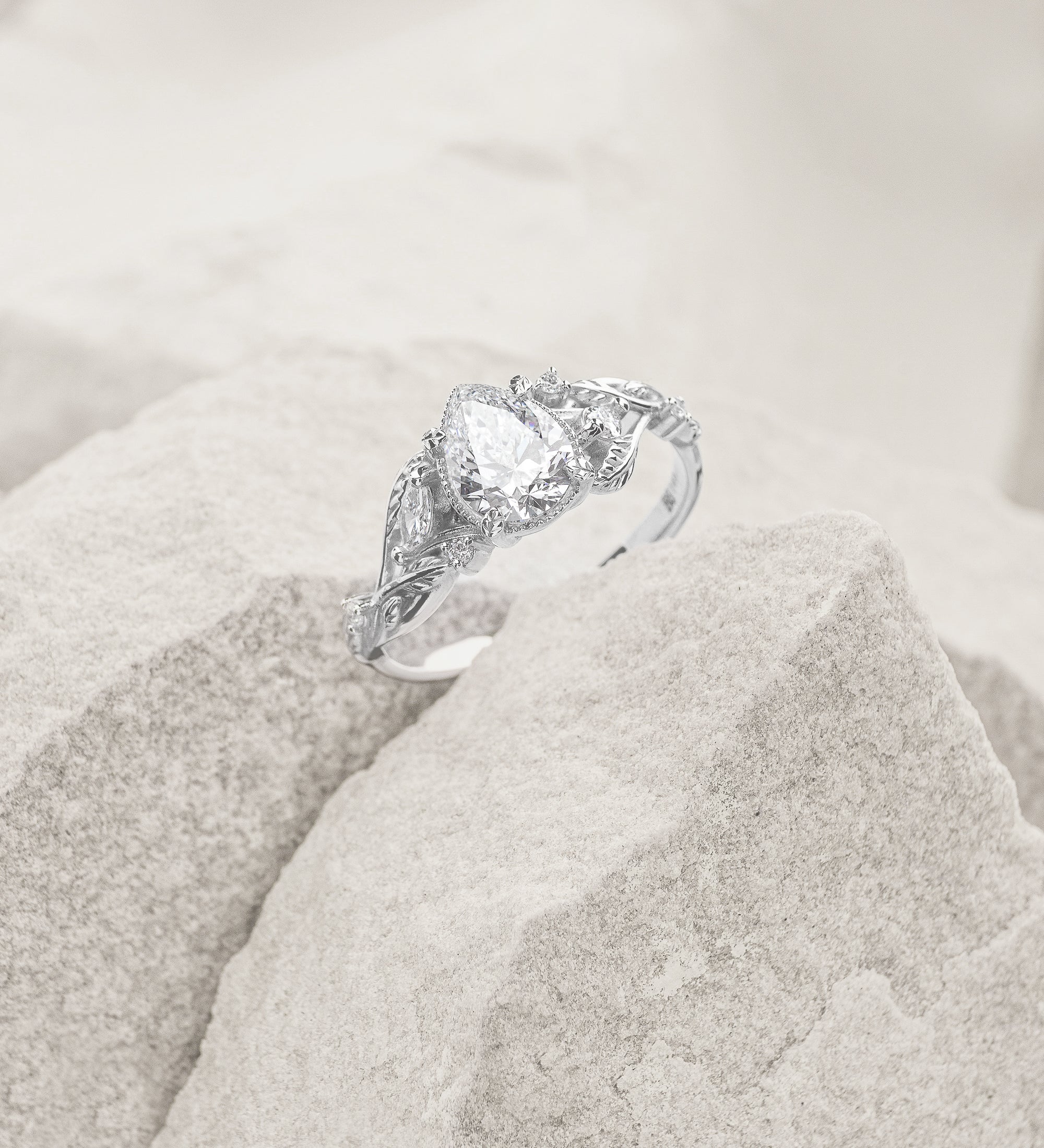 Lab grown diamond engagement ring, gold nature inspired ring with leaves and diamonds / Patricia - Eden Garden Jewelry™