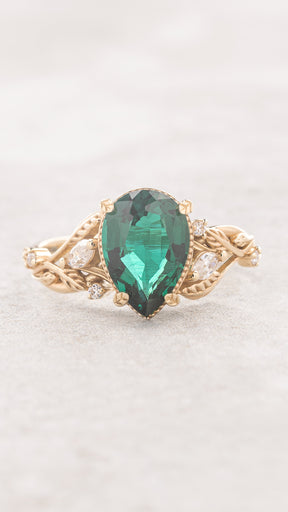 Gorgeous lab emerald twig engagement ring with diamonds  / Patricia - Eden Garden Jewelry™