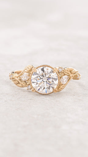 Hypnotizing big diamond bridal ring set, nature inspired engagement ring with a matching twig band / Patricia - Eden Garden Jewelry™