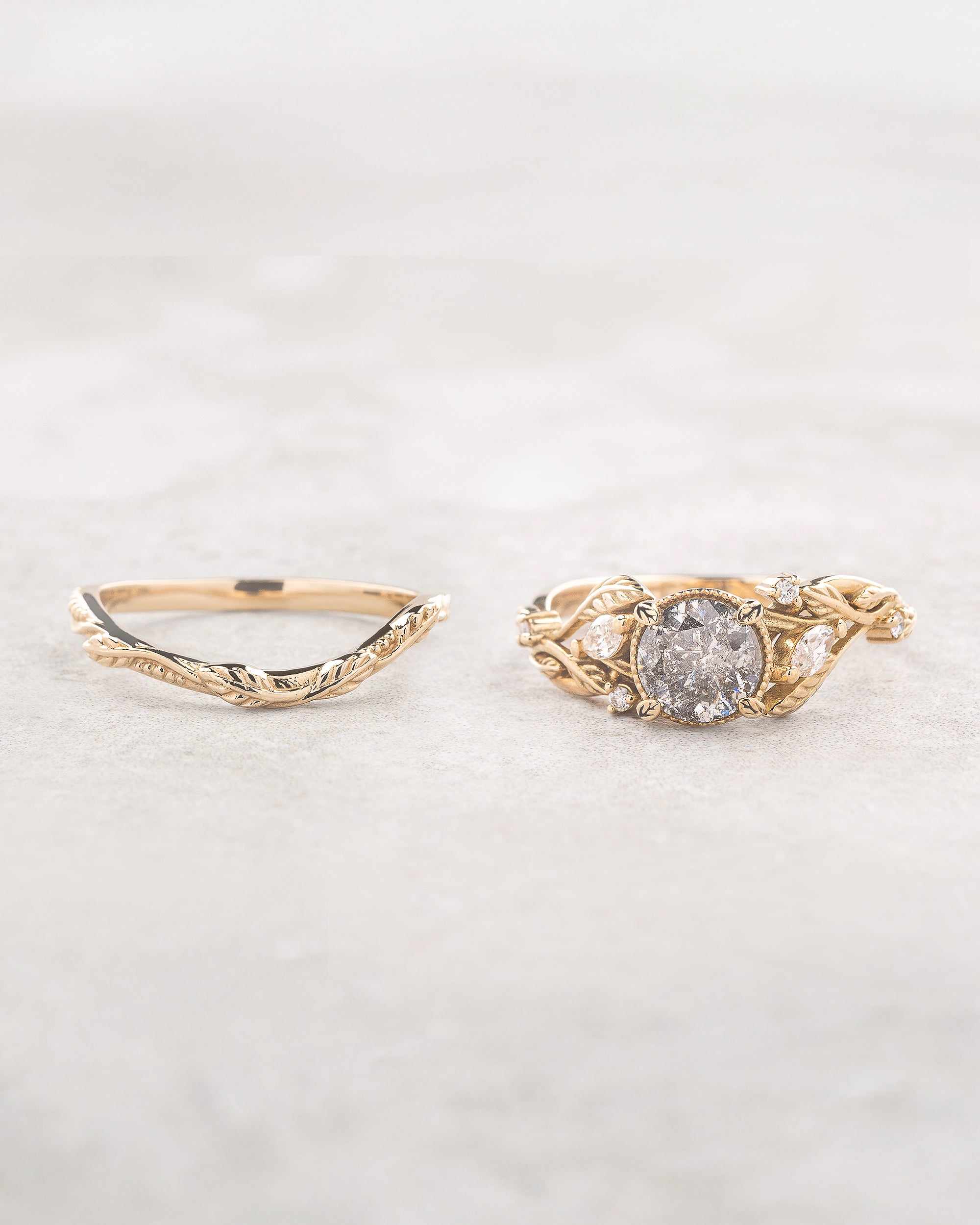 Patricia asymmetric | custom bridal ring set for round cut gemstone 6 mm - Eden Garden Jewelry™