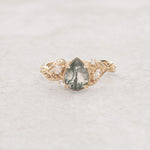 READY TO SHIP: Patricia ring in 14K or 18K yellow gold, natural moss agate pear cut 8x6 mm, accent moissanites, AVAILABLE RING SIZES: 4 - 9 US - Eden Garden Jewelry™