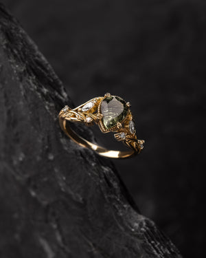 Rutile peridot bridal ring set, gold branch stacking rings / Patricia