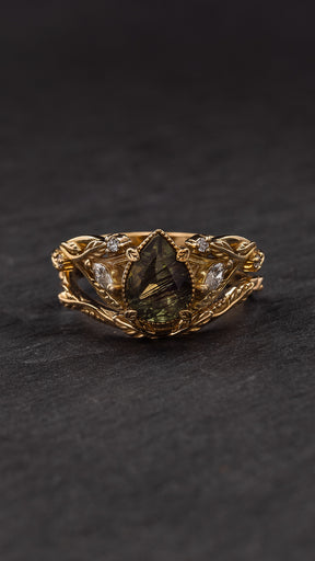 Rutile peridot bridal ring set, gold branch stacking rings / Patricia - Eden Garden Jewelry™