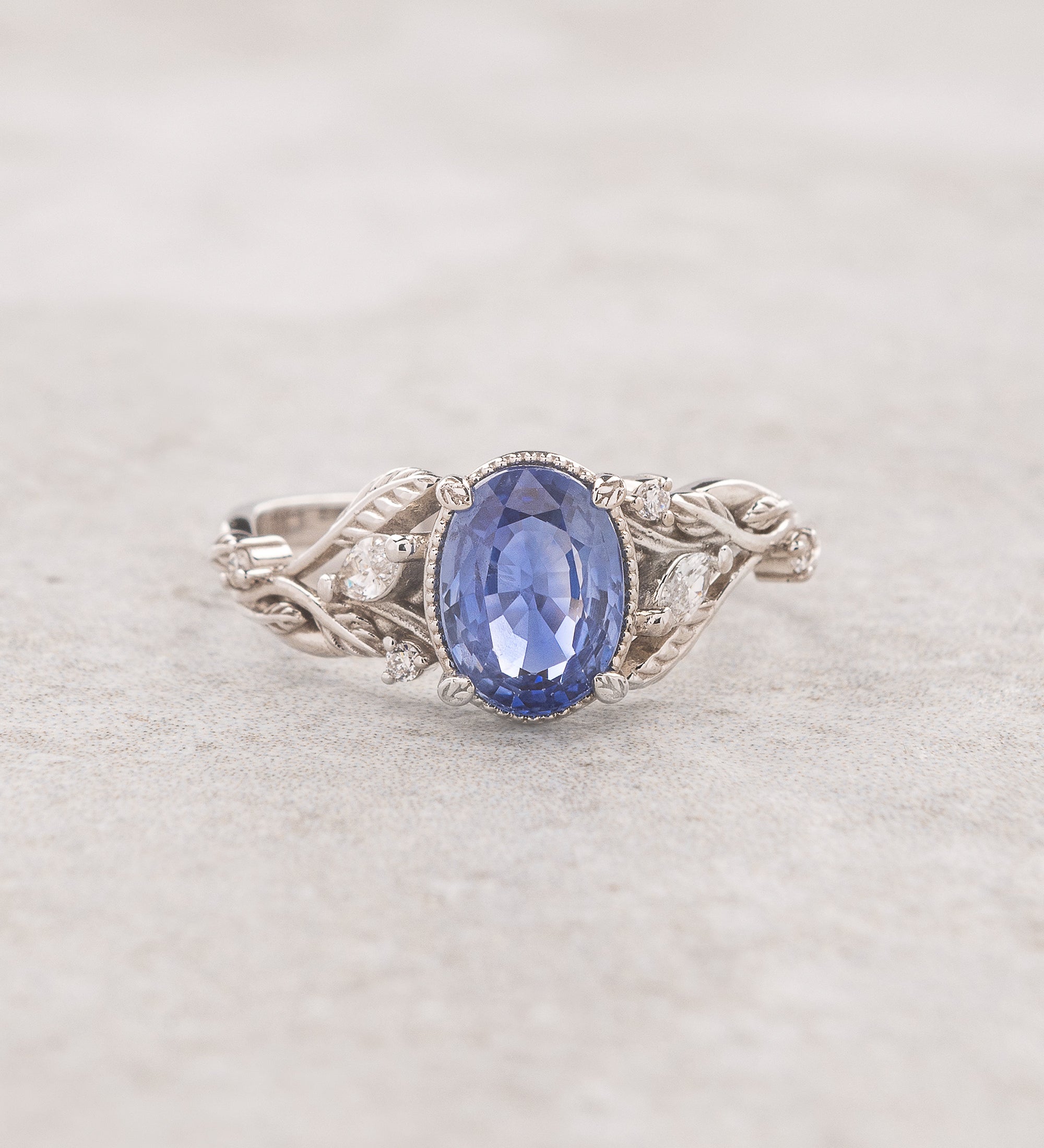 Genuine 1.5 carat sapphire engagement ring, nature inspired promise ring with diamonds / Patricia - Eden Garden Jewelry™