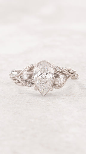 READY TO SHIP: Patricia ring in 18K  white gold, lab grown diamond pear cut 9x6* mm, accent lab grown diamonds, AVAILABLE RING SIZES: 5 - 8 US - Eden Garden Jewelry™