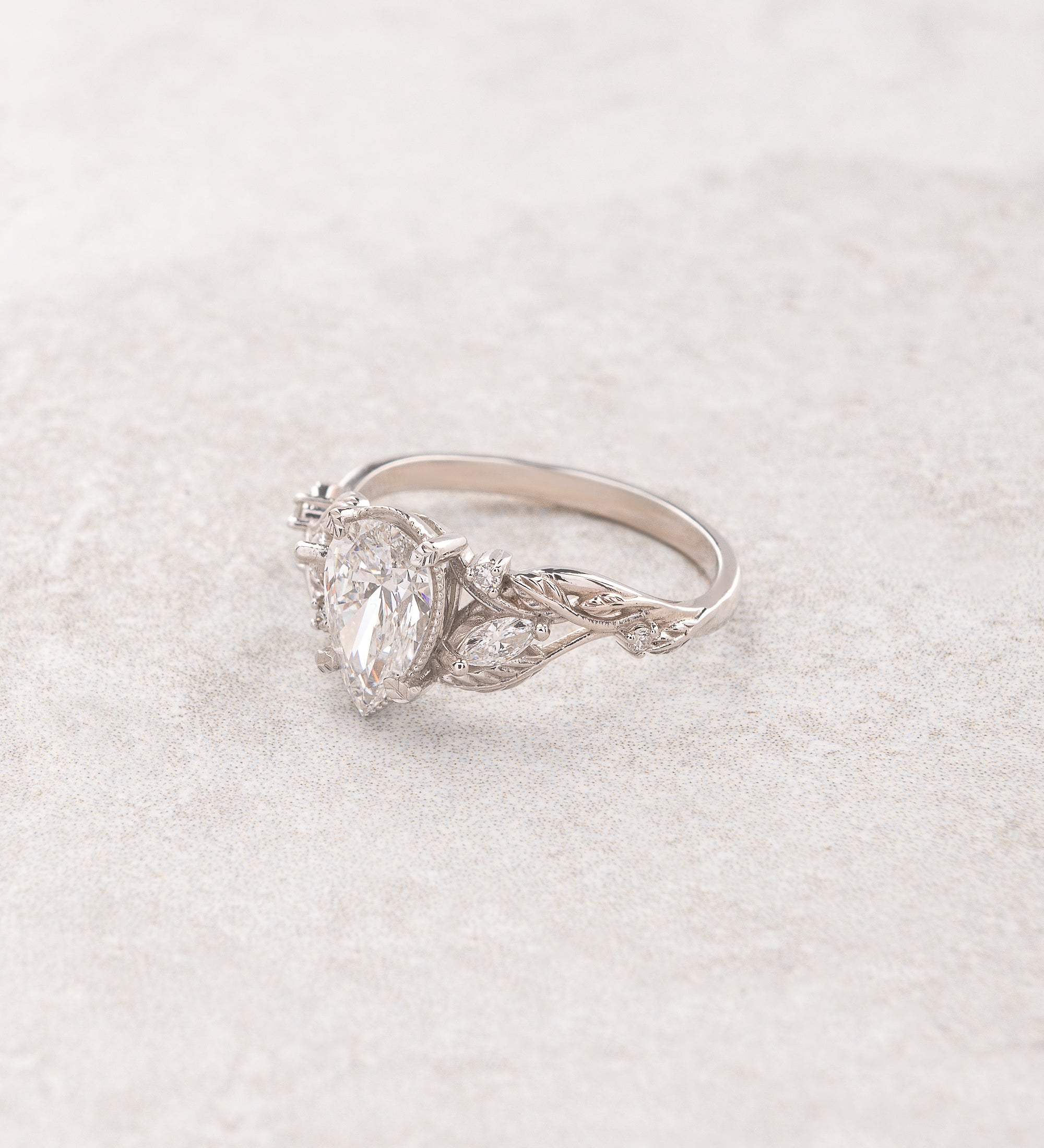 READY TO SHIP: Patricia ring in 18K  white gold, lab grown diamond pear cut 9x6* mm, accent lab grown diamonds, AVAILABLE RING SIZES: 5 - 8 US - Eden Garden Jewelry™