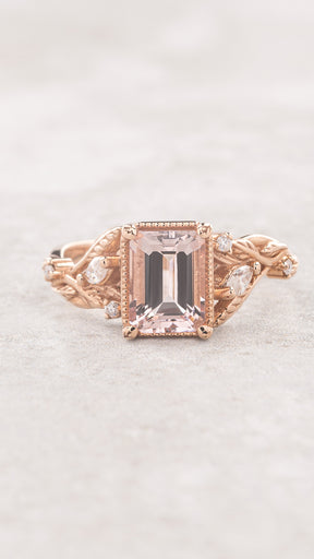 Nature inspired engagement ring with morganite, rose gold engagement ring with diamonds / Patricia - Eden Garden Jewelry™