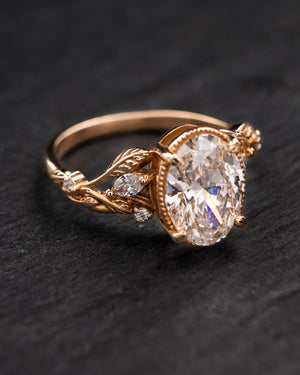 Oval lab grown diamond engagement ring, rose gold leaves and vines ring / Patricia