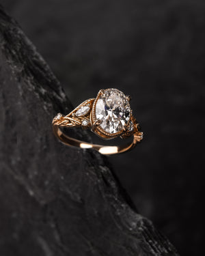 Oval lab grown diamond engagement ring, rose gold leaves and vines ring / Patricia