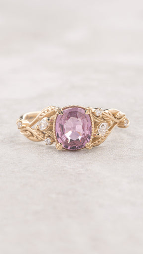 Genuine pink sapphire branch engagement ring, gold leaves and diamonds proposal ring / Patricia - Eden Garden Jewelry™