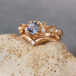 Natural sapphire and diamonds engagement ring, gold flower proposal ring / Adelina - Eden Garden Jewelry™