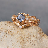 Natural sapphire and diamonds engagement ring, gold flower proposal ring / Adelina - Eden Garden Jewelry™