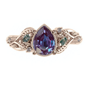 Custom order: Patricia ring with lab alexandrite, moss agates and S&P diamonds - Eden Garden Jewelry™