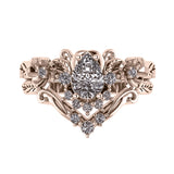 Adelina | custom bridal ring set, version half-halo, pear-cut 7x5 mm - Eden Garden Jewelry™