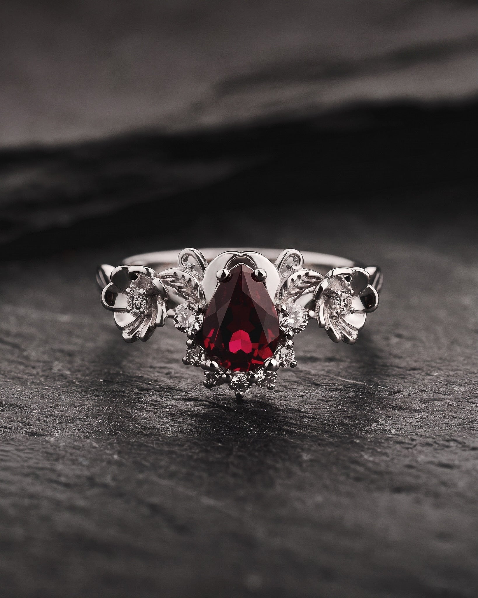 Ruby and crown diamonds engagement ring, gold flower proposal ring / Adelina - Eden Garden Jewelry™