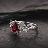 Ruby and crown diamonds engagement ring, gold flower proposal ring / Adelina - Eden Garden Jewelry™