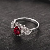 Ruby and crown diamonds engagement ring, gold flower proposal ring / Adelina - Eden Garden Jewelry™