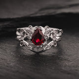 Lab ruby bridal ring set with diamond crown, unique flower engagement ring set / Adelina - Eden Garden Jewelry™