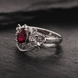 Lab ruby bridal ring set with diamond crown, unique flower engagement ring set / Adelina - Eden Garden Jewelry™