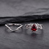 Lab ruby bridal ring set with diamond crown, unique flower engagement ring set / Adelina - Eden Garden Jewelry™
