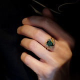 Bridal Set with Pear-Cut Emerald Engagement Ring and Curved Matching Band / Adonis