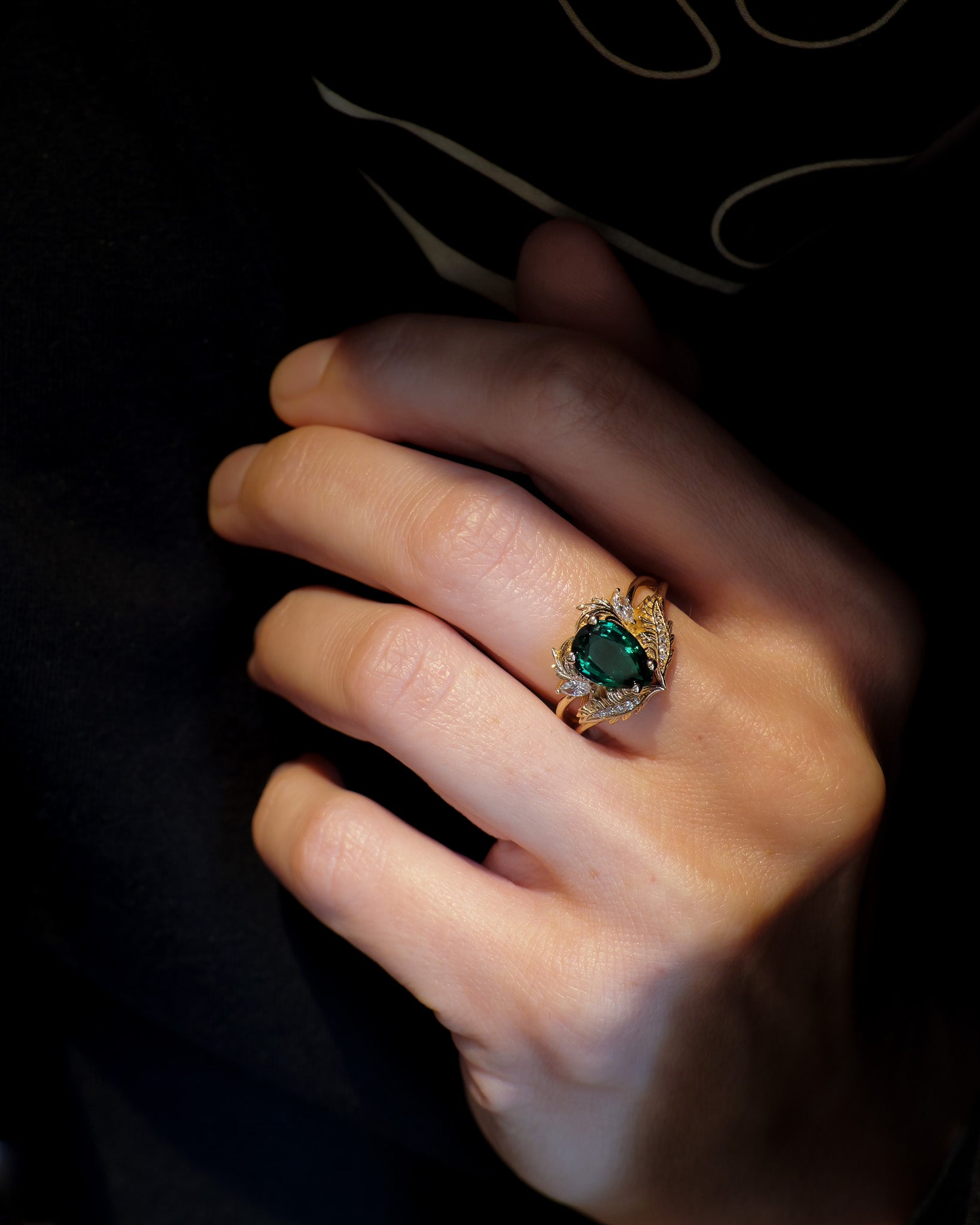 READY TO SHIP Adonis engagement ring with lab-grown emerald and diamonds, 14K yellow gold, AVAILABLE RING SIZE 5.5 - 8.5 US - Eden Garden Jewelry™