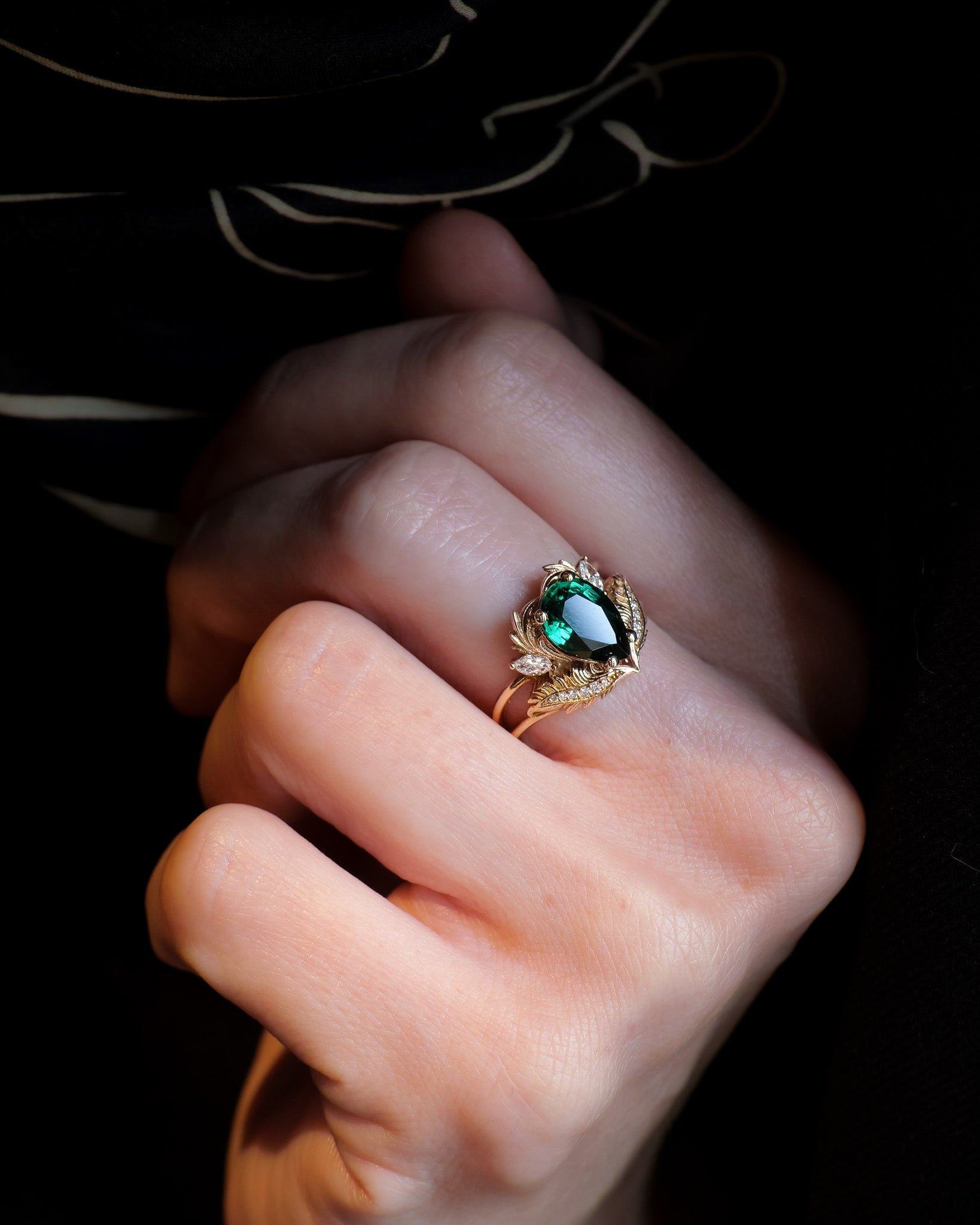READY TO SHIP Adonis engagement ring with lab-grown emerald and diamonds, 14K yellow gold, AVAILABLE RING SIZE 5.5 - 8.5 US - Eden Garden Jewelry™